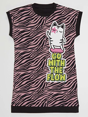 Kaykaycı Kedi Kız Zebra Elbise