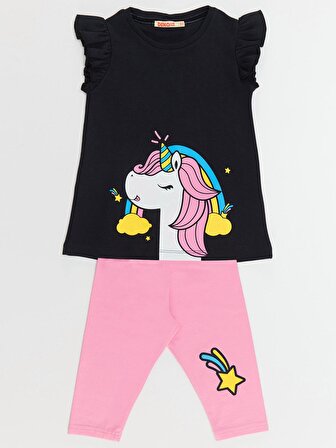 Unicorn Gücü Kız T-shirt Tayt Takım