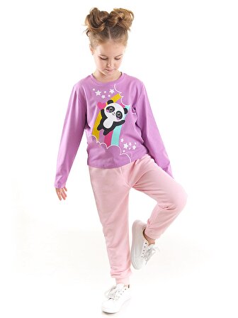 Gökkuşağı Panda Kız Çocuk T-Shirt Pantolon Takım