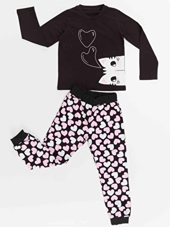 Kalpli Kedi Kız Çocuk T-Shirt Pantolon Takım