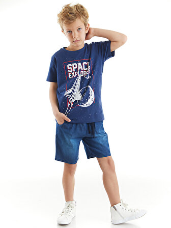 Space Explorer Erkek Çocuk Tshirt Denim Şort Takım