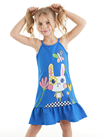 Damalı Tavşan Kız Çocuk Elbise