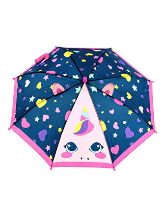 Kalpli Unicorn Kız Çocuk Lacivert Şemsiye