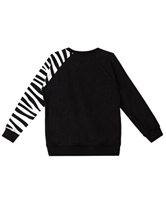 Fırfırlı Zebra Kız Çocuk Siyah Sweatshirt