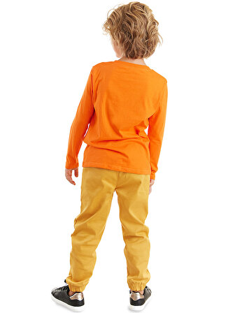 Wild One Erkek Çocuk Turuncu T-shirt Hardal Gabardin Pantolon Takım