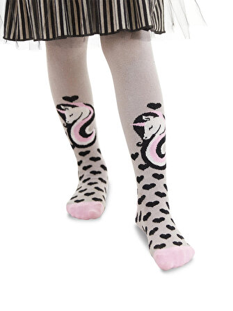 Unicorn Gri Pembe Kız Çocuk Külotlu Çorap