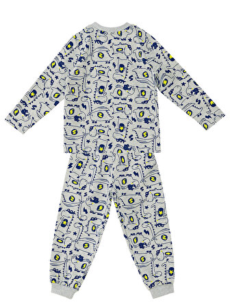 Süper Dino Erkek Bebek Gri Pijama Takımı