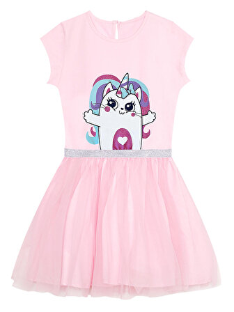 Kedicik Unicorn Kız Çocuk Tüllü Elbise