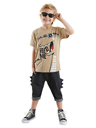 Komik Dino Erkek Çocuk T-shirt Kapri Şort Takım