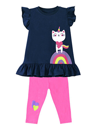 Unicorn Kedi Kız Çocuk T-shirt Tayt Takım