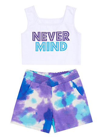 Never Mind Kız Çocuk Crop Top Batik Şort Takım