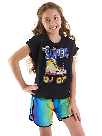 Unicorn Paten Kız Çocuk T-shirt Şort Takım