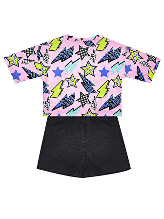 Yıldız ve Şimşek Kız Çocuk T-shirt Denim Şort Takım