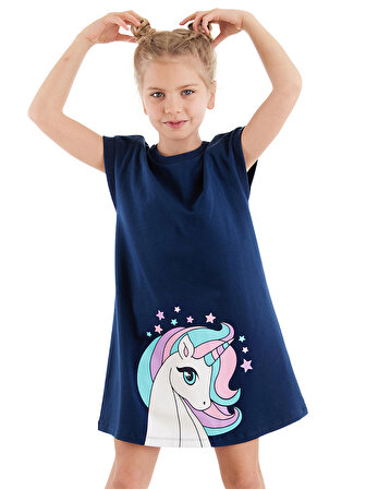 Renkli Unicorn Kız Çocuk Elbise