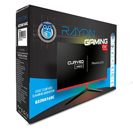 RAYDIN G23VA165C, 23.6&quot;, 1ms, 165Hz, Full HD, HDMI, DP, USB, Hoparlör, VA LED, R1800 Curved, Frameless, FreeSync Gaming Monitör
