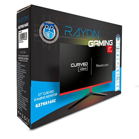 RAYDIN G27VA165C, 27&quot;, 1ms, 165Hz, Full HD, HDMI, DP, USB, Hoparlör, VA LED, R1800 Curved, Frameless, FreeSync Gaming Monitör