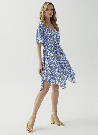 Selen V Yaka Emprime Standart Mavi Kadın Elbise 22YSL7146