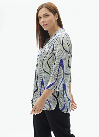 Selen Gömlek Yaka Emprime Mor Kadın Bluz 24YSL8851-BB
