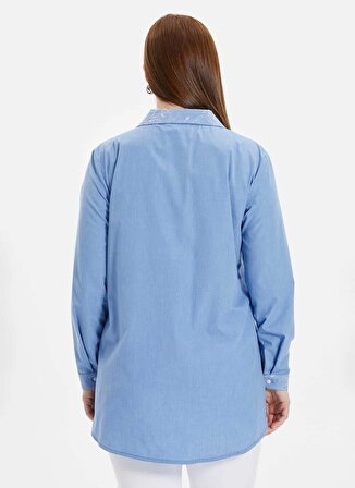 Selen Gömlek Yaka Nakışlı Mavi Kadın Gömlek 24YSL8871-BB
