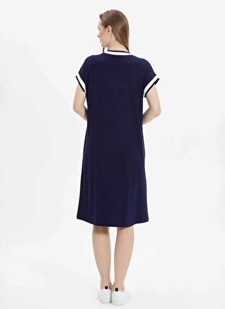 Selen V Yaka Düz Lacivert Standart Kadın Elbise 24YSL7484