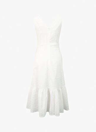 Selen V Yaka Desenli Beyaz Standart Kadın Elbise 24YSL7419