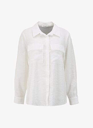Selen Gömlek Yaka Düz Beyaz Kadın Bluz 24YSL8762