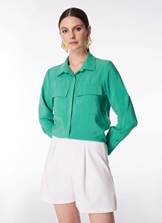 Selen Gömlek Yaka Düz Yeşil Kadın Bluz 24YSL8762