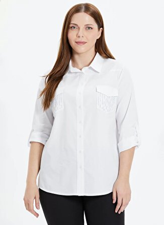 Selen Normal Gömlek Yaka Düz Beyaz Kadın Gömlek 24YSL8866-BB