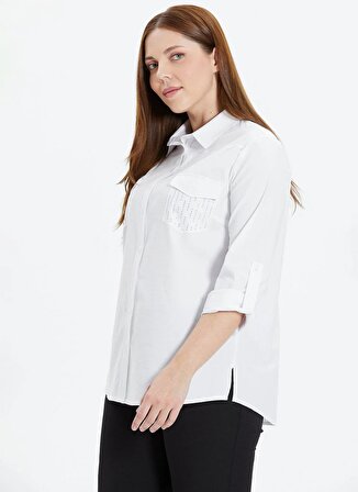 Selen Normal Gömlek Yaka Düz Beyaz Kadın Gömlek 24YSL8866-BB