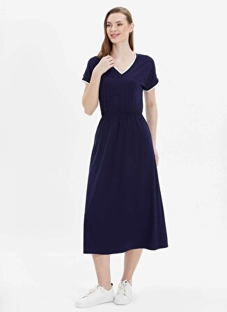 Selen V Yaka Düz Lacivert Standart Kadın Elbise 24YSL7485