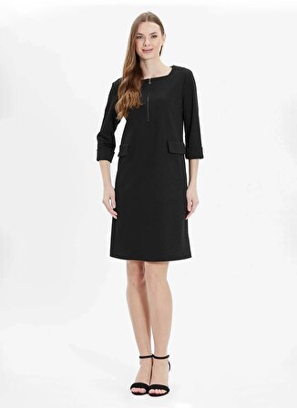 Selen V Yaka Emprime Siyah Standart Kadın Elbise 24YSL7487