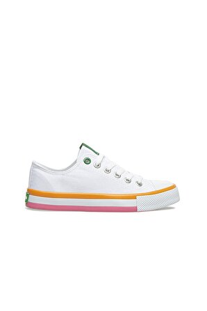 Benetton Beyaz - Turuncu Kız Çocuk Sneaker BN-30175 Beyaz Turuncu