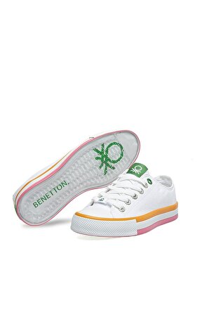 Benetton Beyaz - Turuncu Kız Çocuk Sneaker BN-30175 Beyaz Turuncu