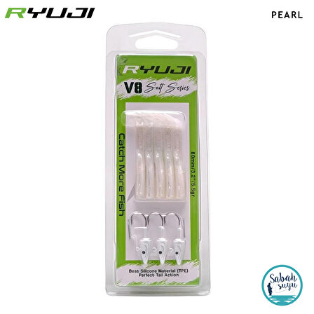 Ryuji V8 8cm 5.5gr Silikon Yem Set (3+5) Pearl