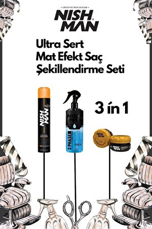 Ultra Sert Tutuş Ultra Mat Efekt Saç Şekillendirici Set 3 In 1/05 Saç Sprey ,m1 Wax Ve Fön Suyu