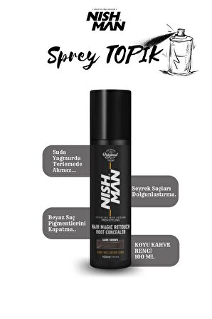 Touch Up Sprey / Saç Dolgunlaştırıcı Ve Seyrek Kapatıcı / Suda Yağmurda Akmaz / Koyu Kahve 100 ml