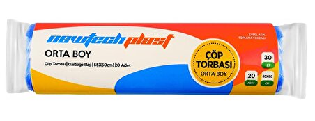 Newtechplast Çöp Torbası, Orta Boy, Mavi, 55 X 60 cm., 5 Rulo 100 Adet