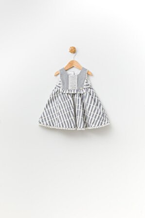 Yaka Detaylı Çizgili Soft Bayramlık Kız Elbise 13642