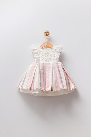 Papatya Nakışlı Pileli Bayramlık Kız Bebek Elbise 13903