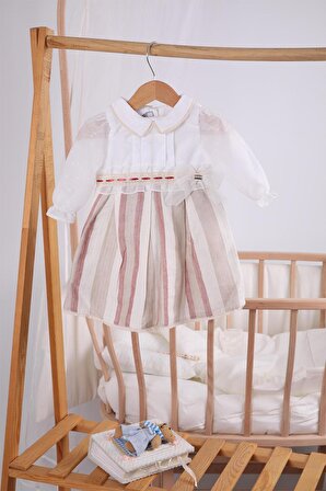 Bayramlık Düğünlük Tül Kol Detaylı Kız Bebek Çocuk Elbise 13904