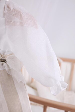 Bayramlık Düğünlük Tül Kol Detaylı Kız Bebek Çocuk Elbise 13904