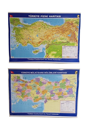 Türkiye Siyasi-fiziki Haritası Çift Taraflı 70x100