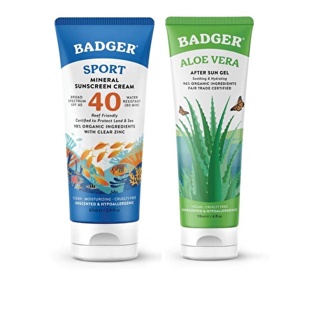 Badger Clear Zinc Kokusuz Güneş Kremi SPF40 ve Aloe Vera Jel Set 87 mL / 118 mL