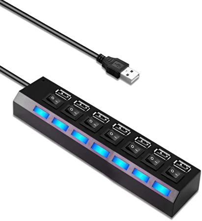 7 Port USB Çoklayıcı Çoğaltıcı Işıklı Hub USB 2.0 Switch Splitter