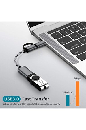 USB 3.0 OTG To Type C Micro USB Data Şarj Çevirici Dönüştürücü Adaptör