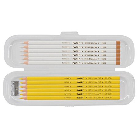 Ekoset Fatih Beyaz ve Sarı Tekstil İşaretleme Kalemi 12 li Karma Paket Kutulu ve Kalemtraşlı