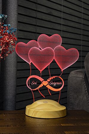 Sevgilambası 3D Sonsuz Aşk Hediyesi Seni Seviyorum 3 Boyutlu Led Lamba