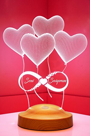 Sevgilambası 3D Sonsuz Aşk Hediyesi Seni Seviyorum 3 Boyutlu Led Lamba