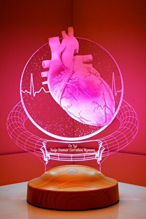 Sevgilambası Doktora Hediye, Cerrah Hediyesi Kalp Damar Cerrahisi Kardiyoloji 3 Boyutlu 3D Led Lamba, Ev Ofis Masa Lambası