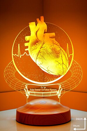 Sevgilambası Doktora Hediye, Cerrah Hediyesi Kalp Damar Cerrahisi Kardiyoloji 3 Boyutlu 3D Led Lamba, Ev Ofis Masa Lambası